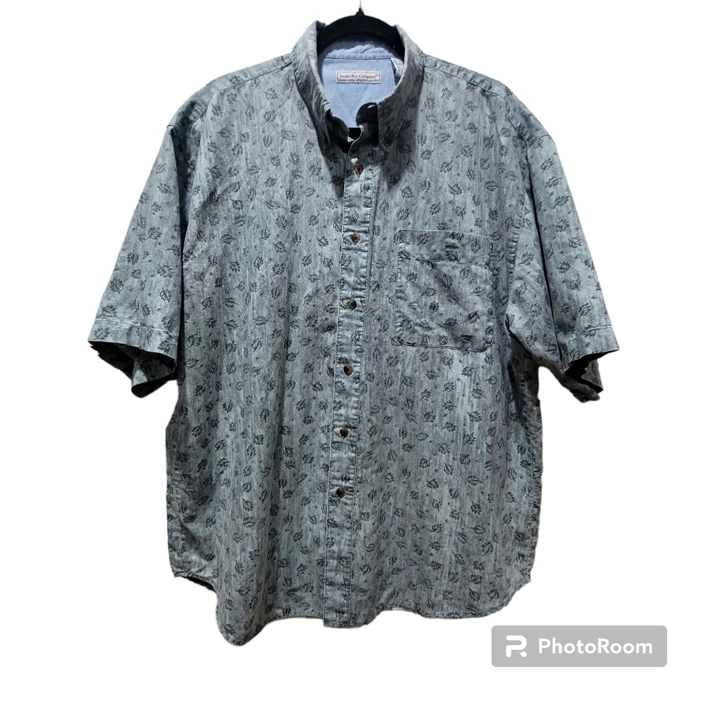 Bugle Boy Company XL Ramie Blend Men's Green Short Sleeve Dress Shirt Floral
